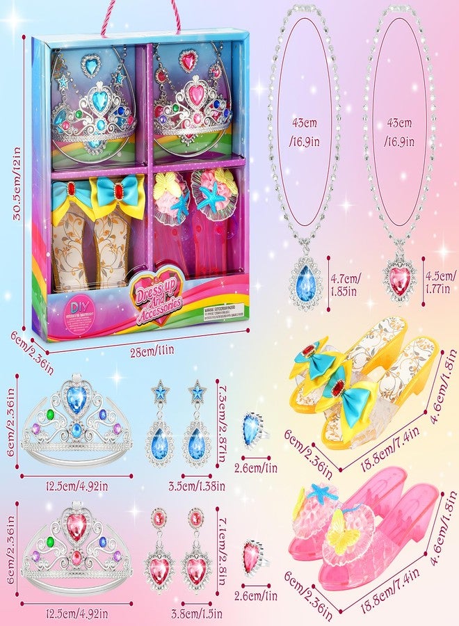 LIMIROLER Princess Dress Up Shoes Set Girls Role Play Shoes Toddler Pretend Jewelry Toys Set Gift Set 2 Pairs of Shoes Kit Collection of Tiara Crown Earrings Necklace Rings for Girls Aged 3-6 Years Old - Image 2